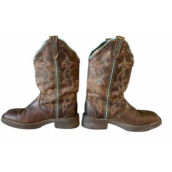 Justin Boots Womens Size 7B Gypsy Raya L2900 12” Brown Turquoise Leather Western - Picture 12 of 14